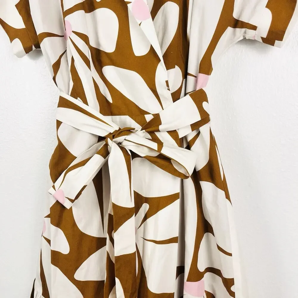 Anthropologie Hutch Brown Floral Wrap Mini Dress with Cream & Pink Accents - Picture 4 of 7